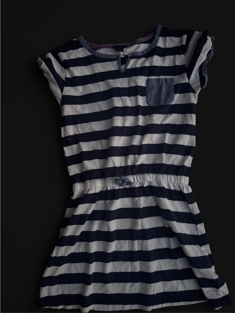 Tommy Hilfiger Navy and White Striped Dress with Pink Trim